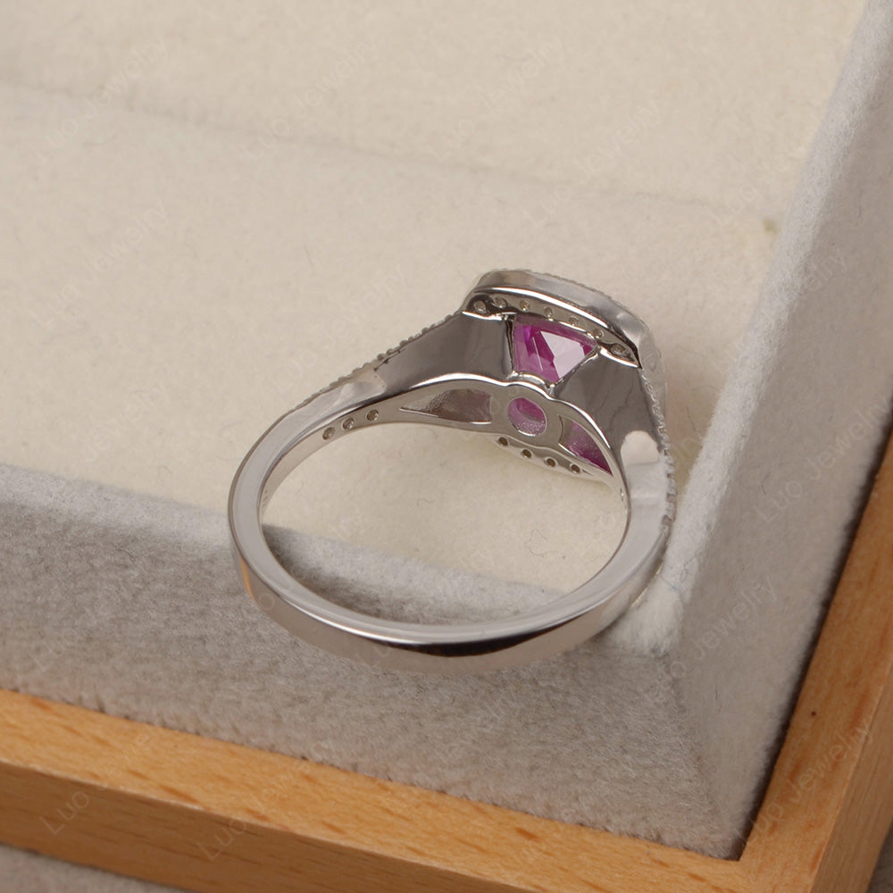 Cushion Cut Pink Sapphire Halo Bezel Set Ring - LUO Jewelry