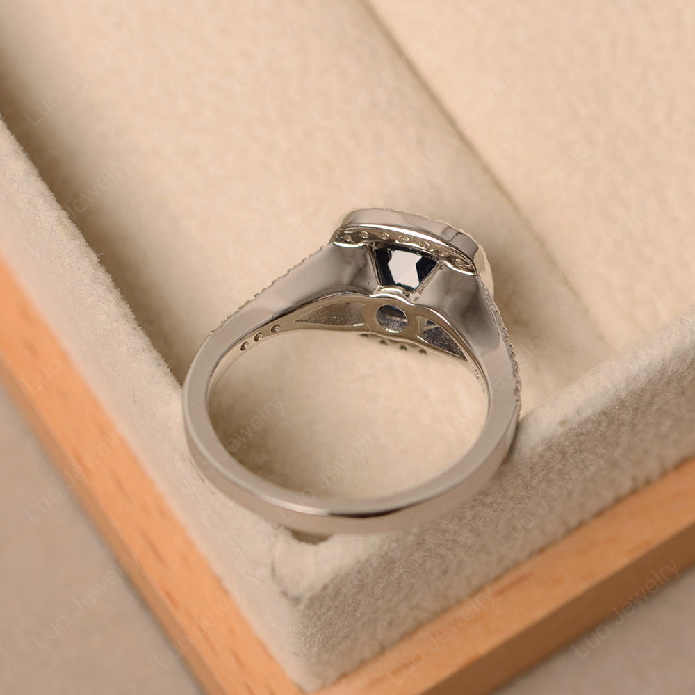 Cushion Cut Lab Sapphire Halo Bezel Set Ring - LUO Jewelry