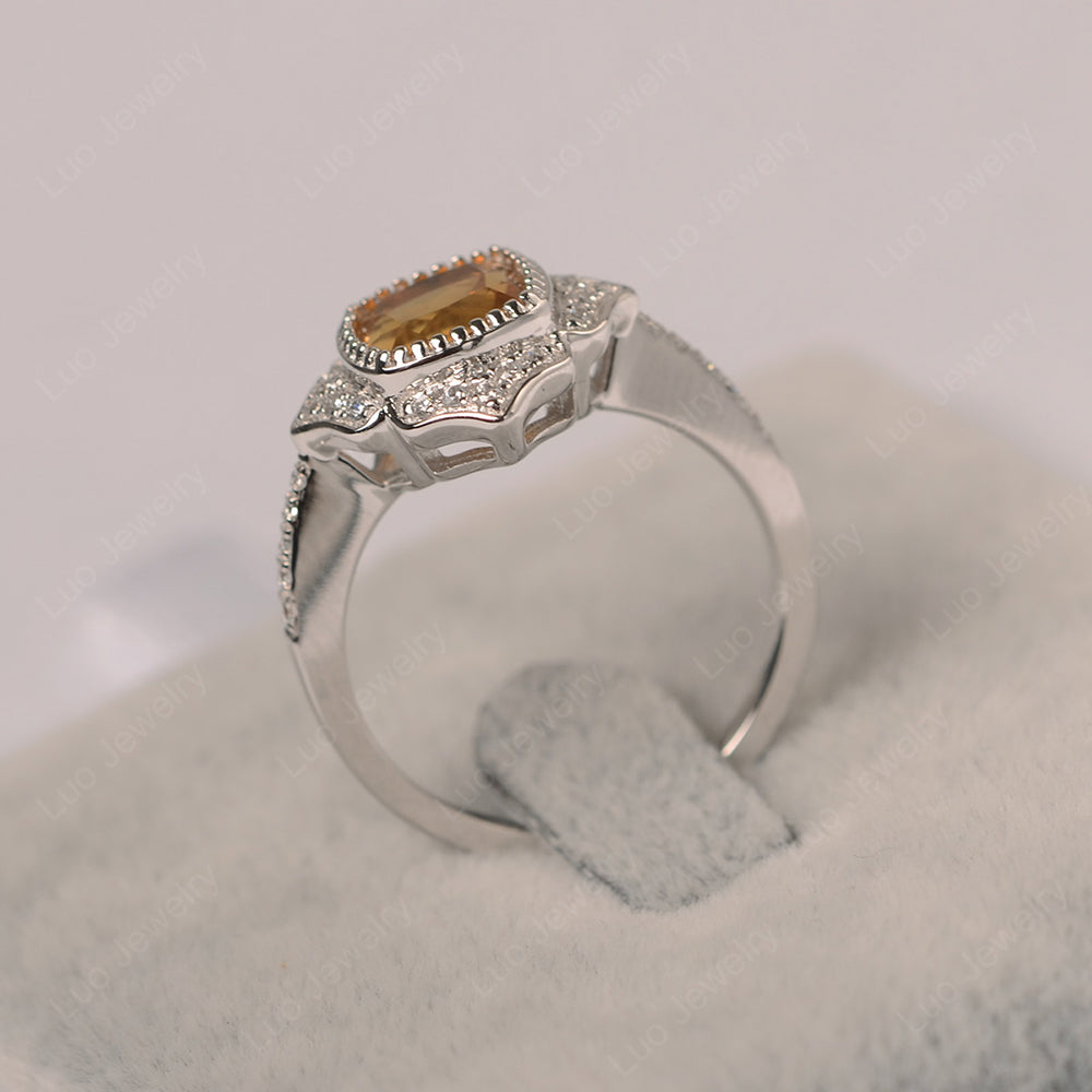 Citrine Ring Cushion Cut Bezel Set Halo Ring - LUO Jewelry