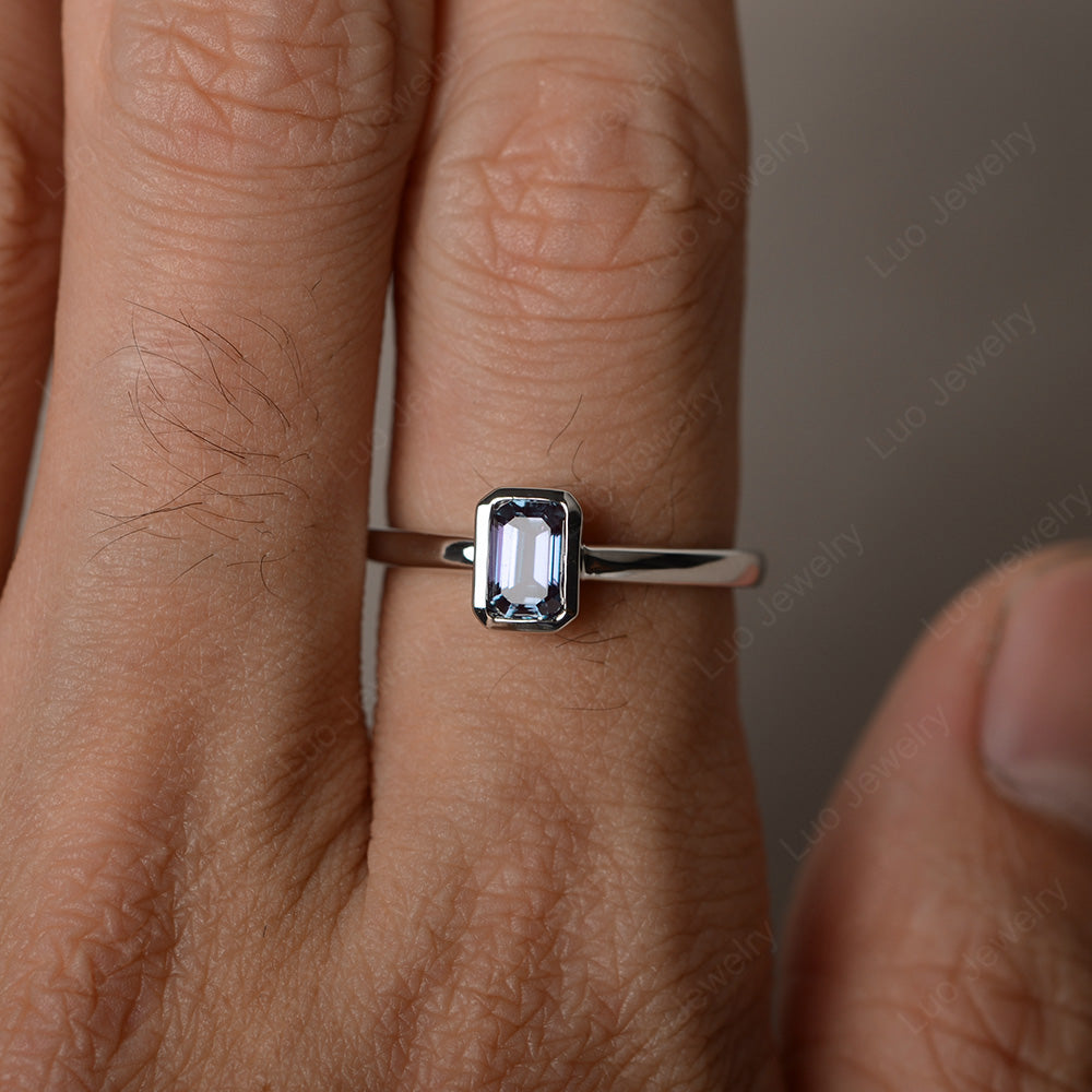 Emerald Cut Alexandrite Solitaire Ring Bezel Set - LUO Jewelry