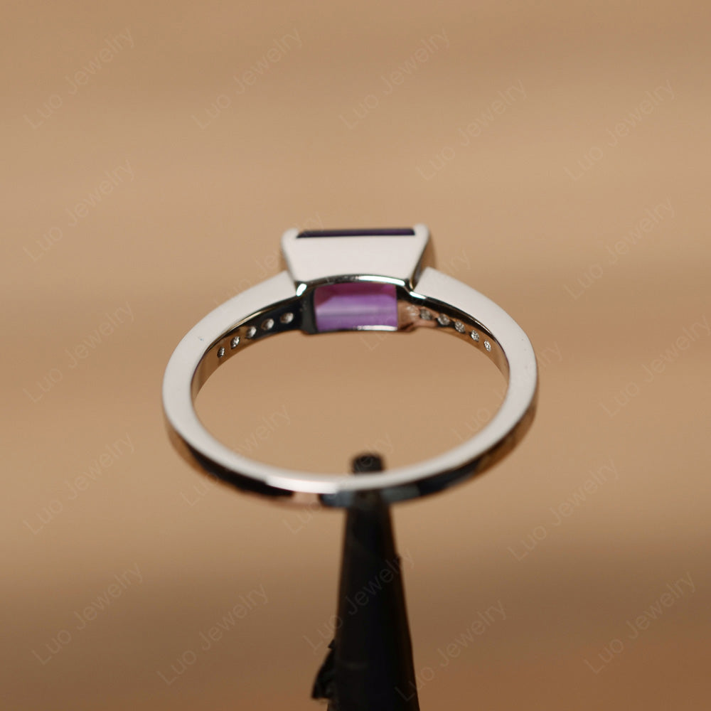 East West Emerald Cut Amethyst Wedding Ring - LUO Jewelry
