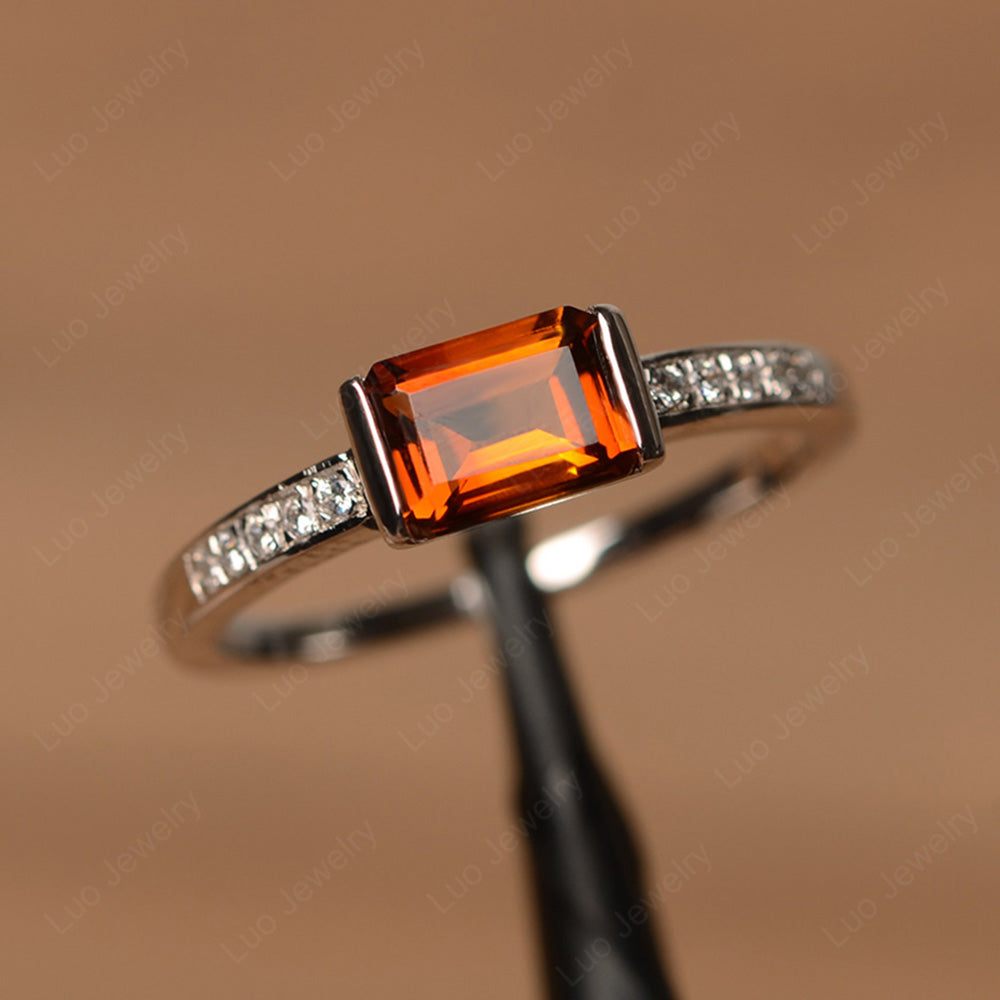 East West Emerald Cut Citrine Wedding Ring - LUO Jewelry