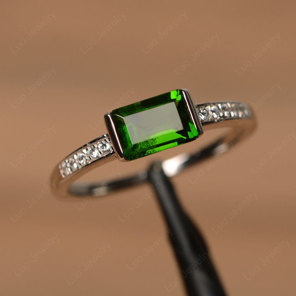 East West Emerald Cut Diopside Wedding Ring - LUO Jewelry