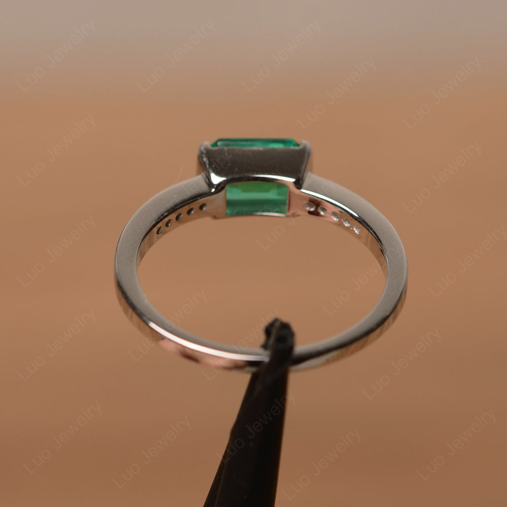 East West Emerald Cut Lab Emerald Wedding Ring - LUO Jewelry