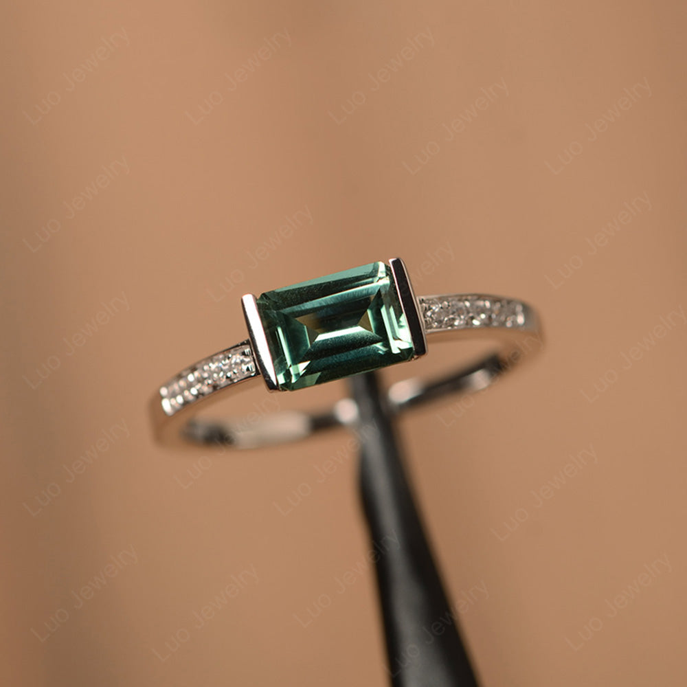 East West Emerald Cut Green Sapphire Wedding Ring - LUO Jewelry