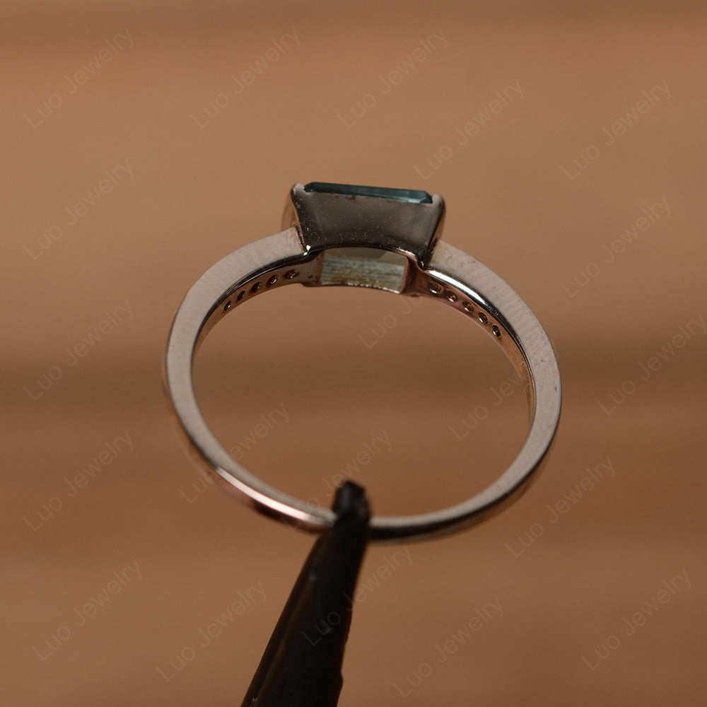 East West Emerald Cut London Blue Topaz Wedding Ring - LUO Jewelry