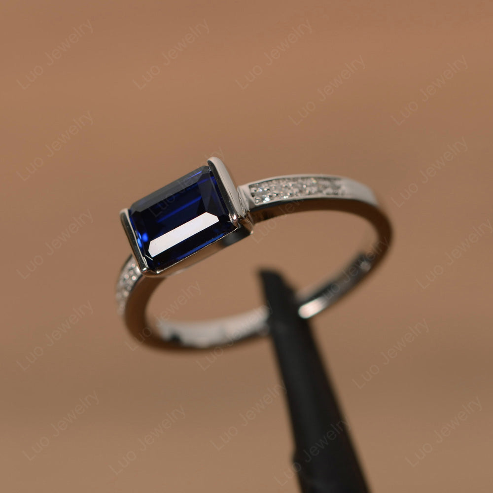 East West Emerald Cut Lab Sapphire Wedding Ring - LUO Jewelry