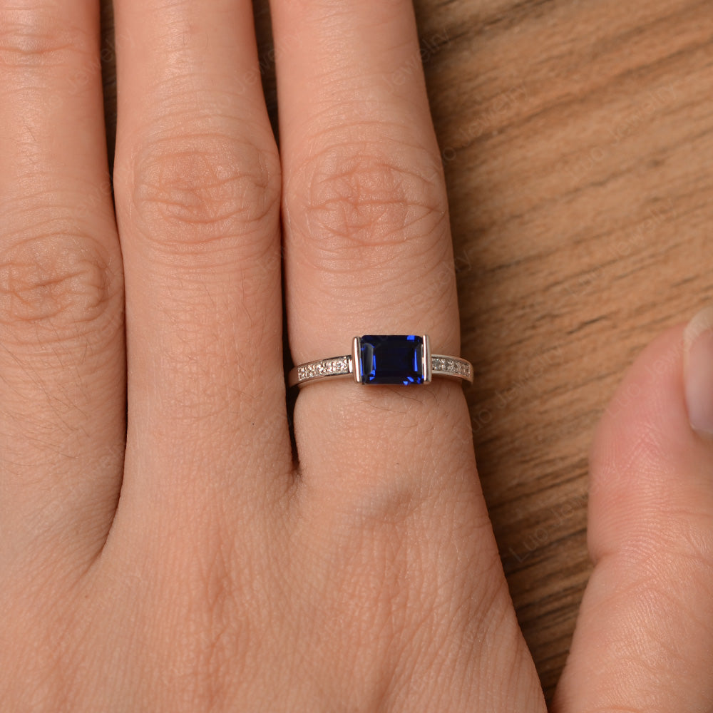 East West Emerald Cut Lab Sapphire Wedding Ring - LUO Jewelry