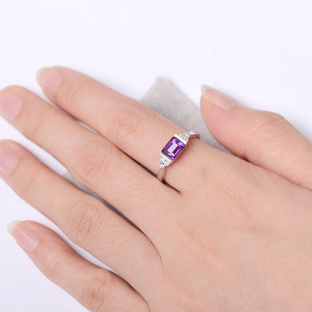 Amethyst Ring East West Engagement Ring Bezel Set - LUO Jewelry