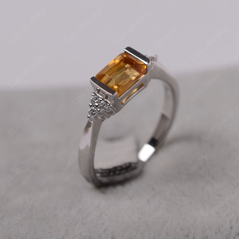 Citrine Ring East West Engagement Ring Bezel Set - LUO Jewelry