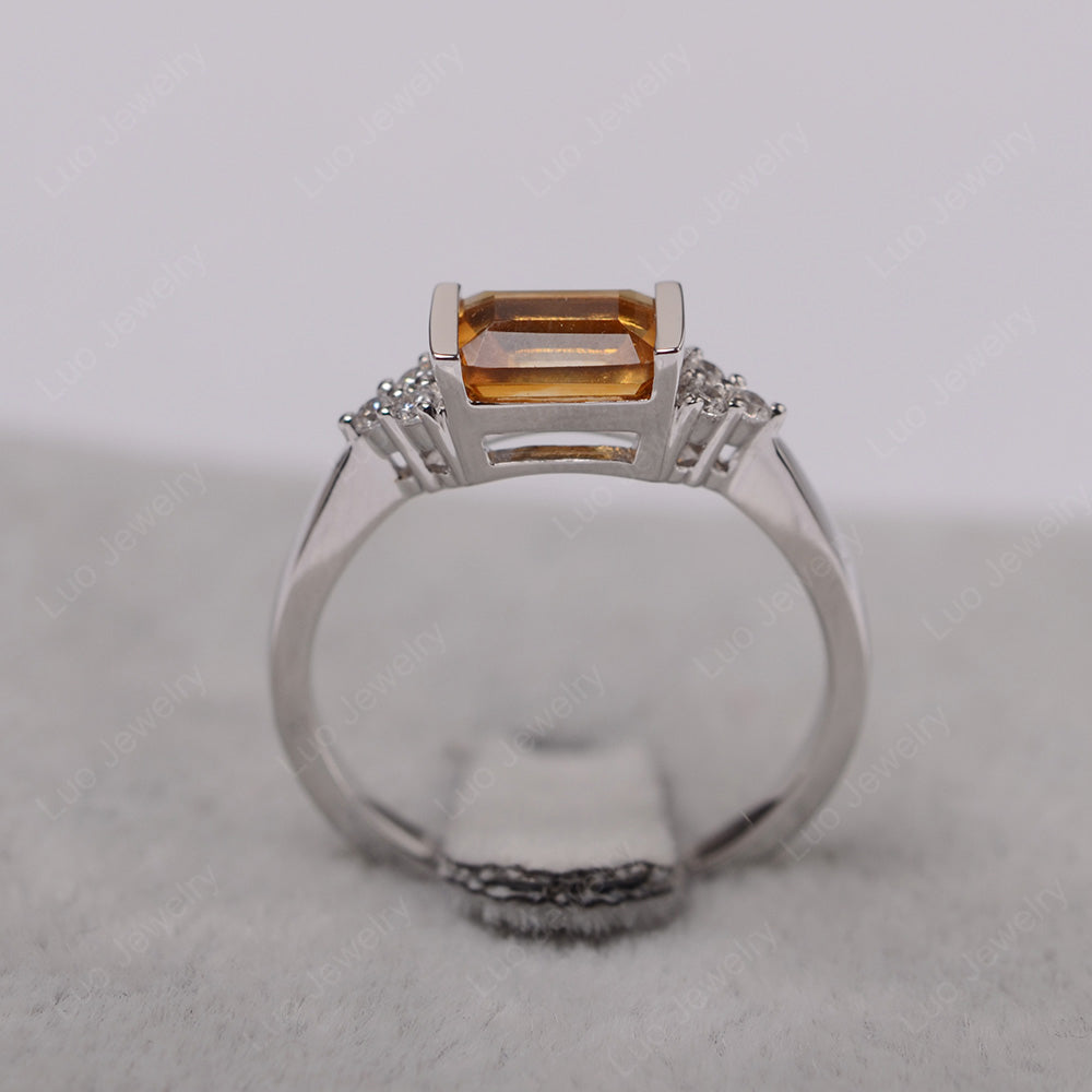 Citrine Ring East West Engagement Ring Bezel Set - LUO Jewelry