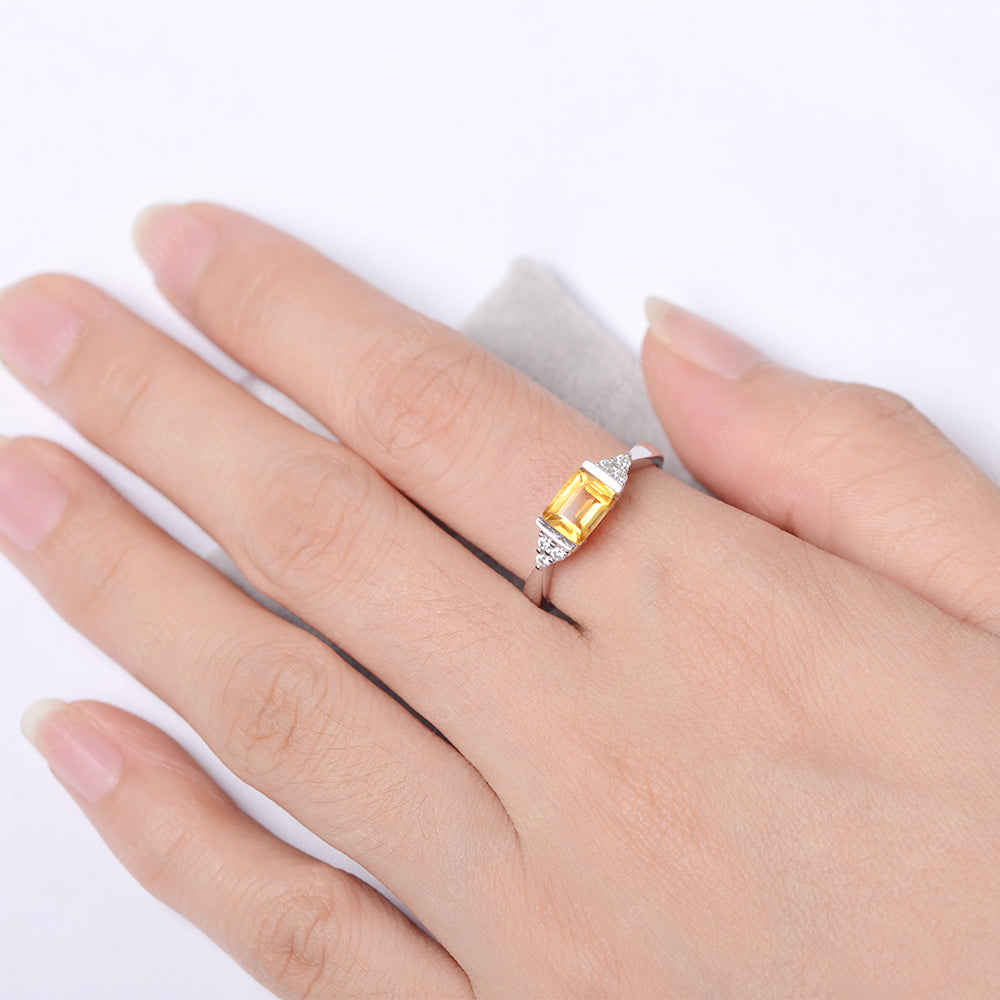 Citrine Ring East West Engagement Ring Bezel Set - LUO Jewelry