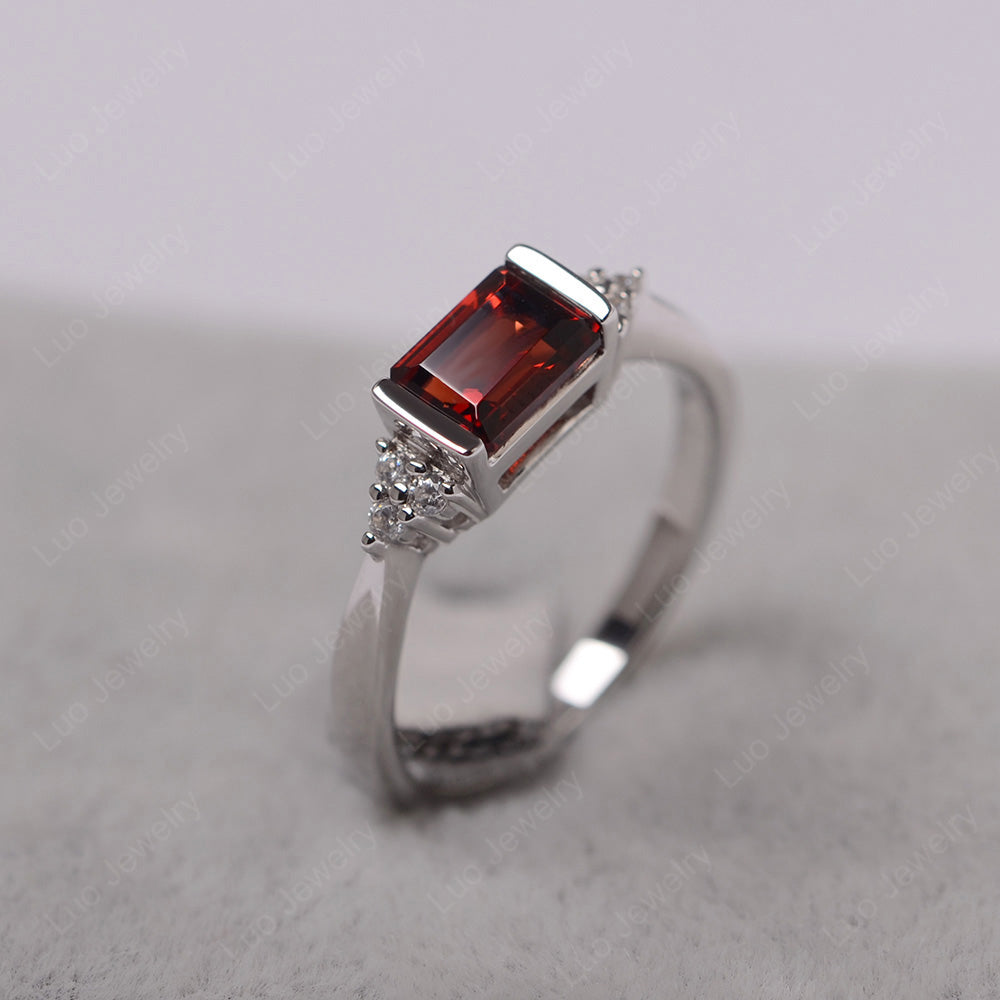 Garnet Ring East West Engagement Ring Bezel Set - LUO Jewelry
