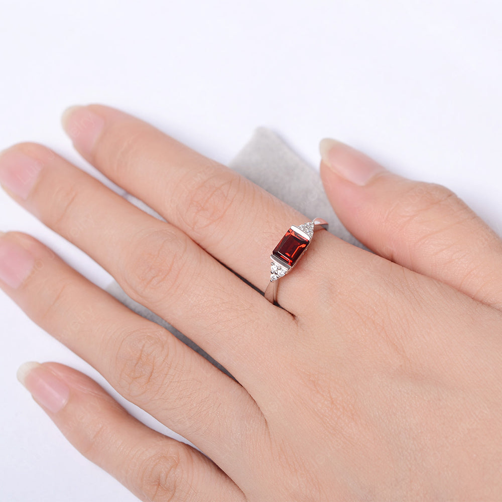 Garnet Ring East West Engagement Ring Bezel Set - LUO Jewelry