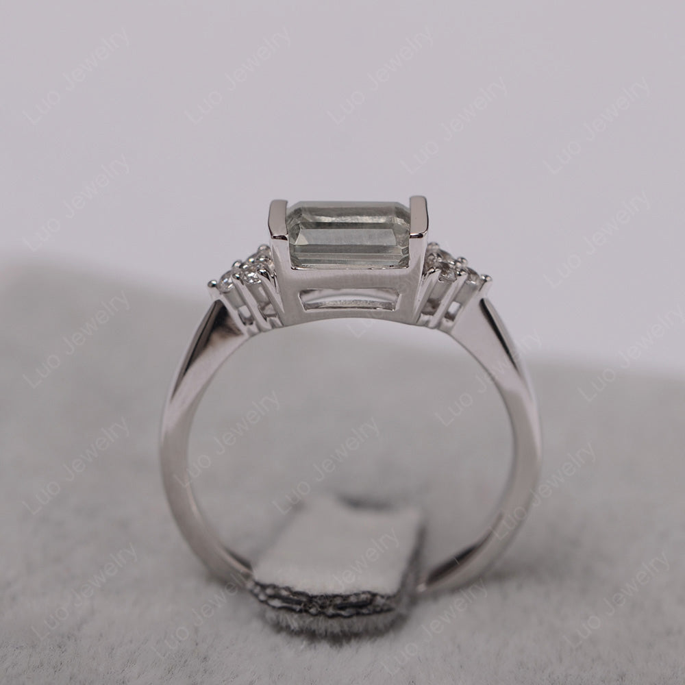 Green Amethyst Ring East West Engagement Ring Bezel Set - LUO Jewelry