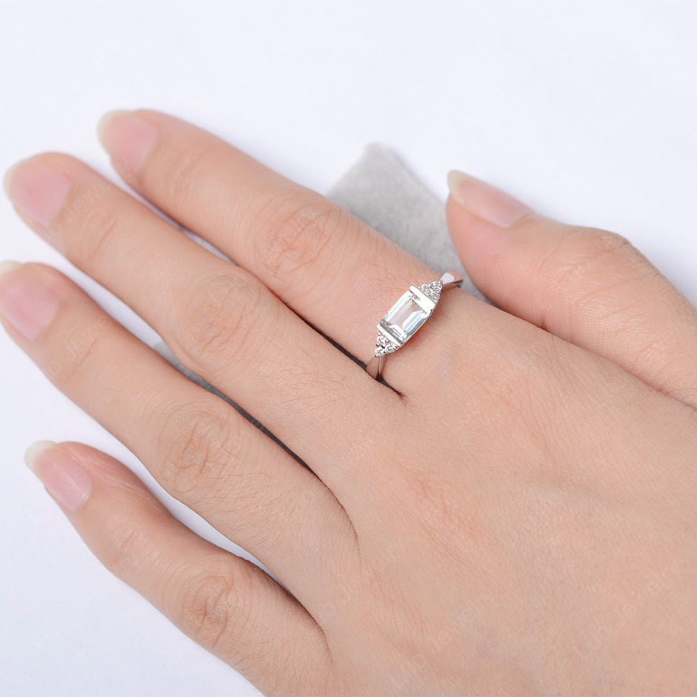 Green Amethyst Ring East West Engagement Ring Bezel Set - LUO Jewelry
