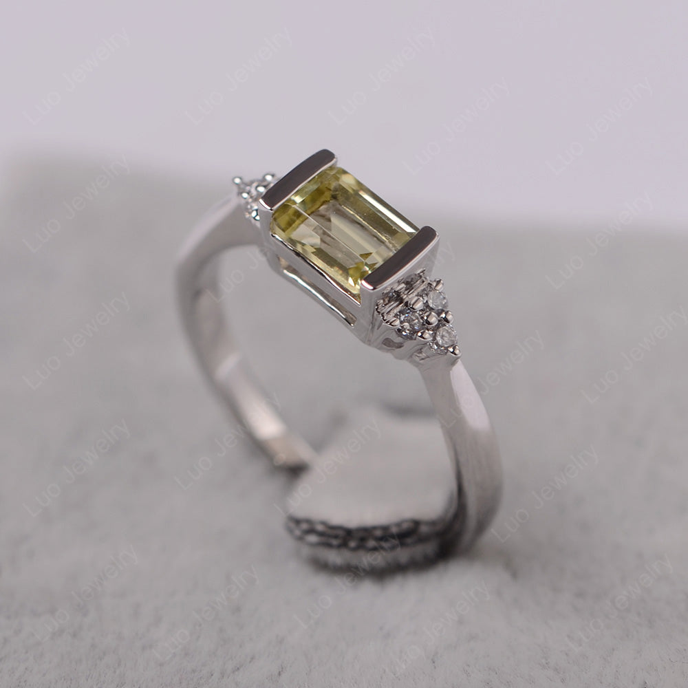 Lemon Quartz Ring East West Engagement Ring Bezel Set - LUO Jewelry