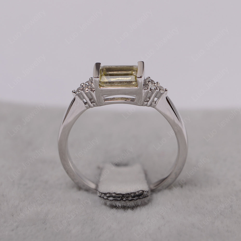 Lemon Quartz Ring East West Engagement Ring Bezel Set - LUO Jewelry