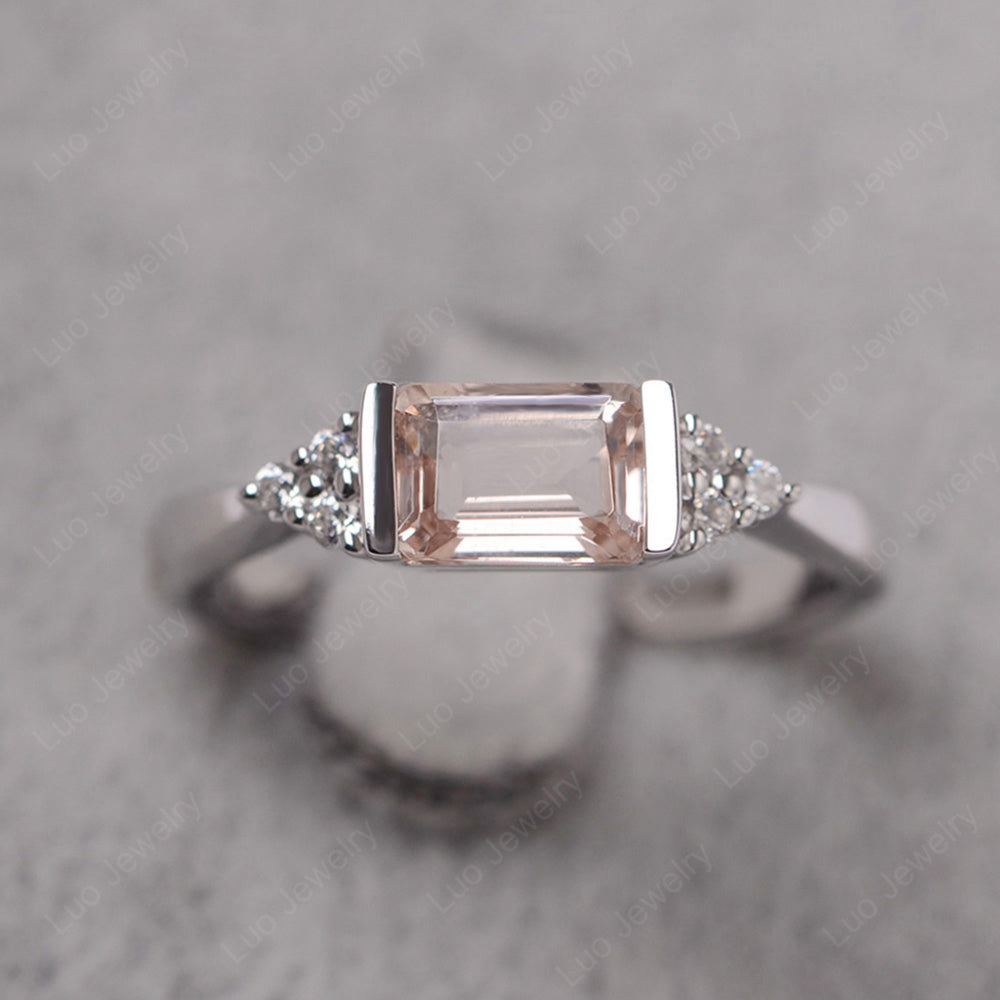 Morganite Ring East West Engagement Ring Bezel Set - LUO Jewelry