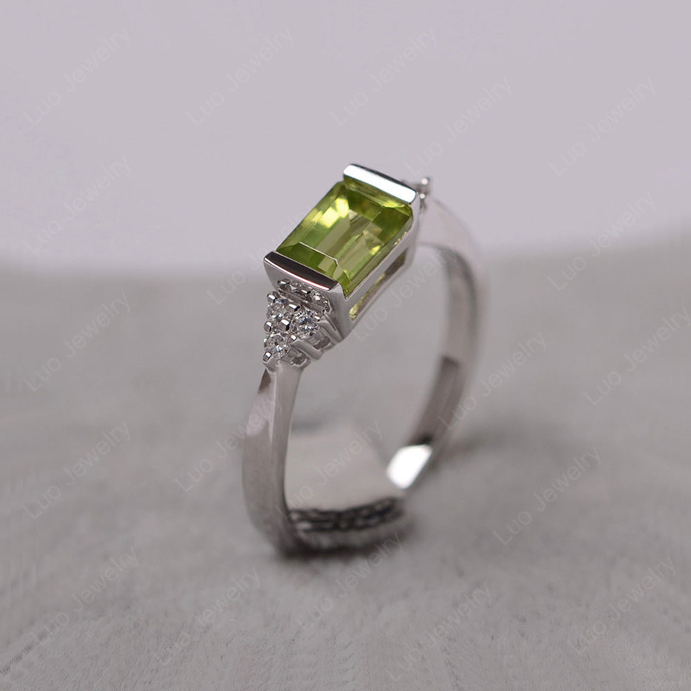 Peridot Ring East West Engagement Ring Bezel Set - LUO Jewelry