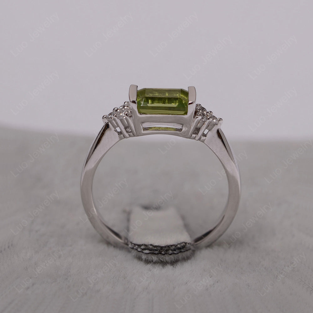 Peridot Ring East West Engagement Ring Bezel Set - LUO Jewelry