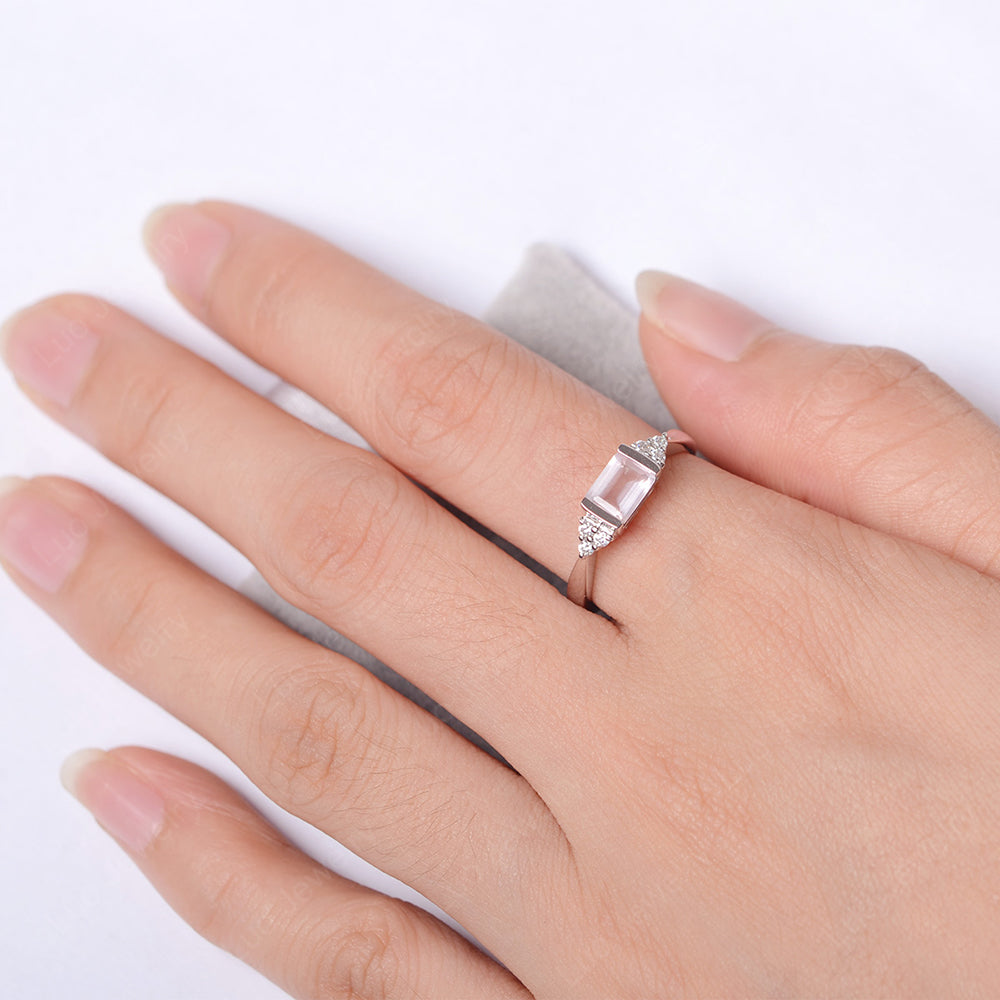 Rose Quartz Ring East West Engagement Ring Bezel Set - LUO Jewelry