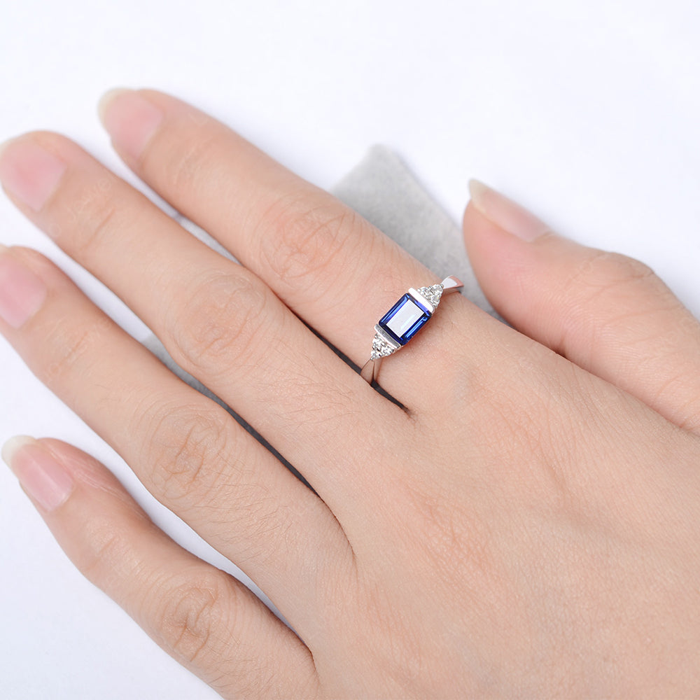 Lab Sapphire Ring East West Engagement Ring Bezel Set - LUO Jewelry