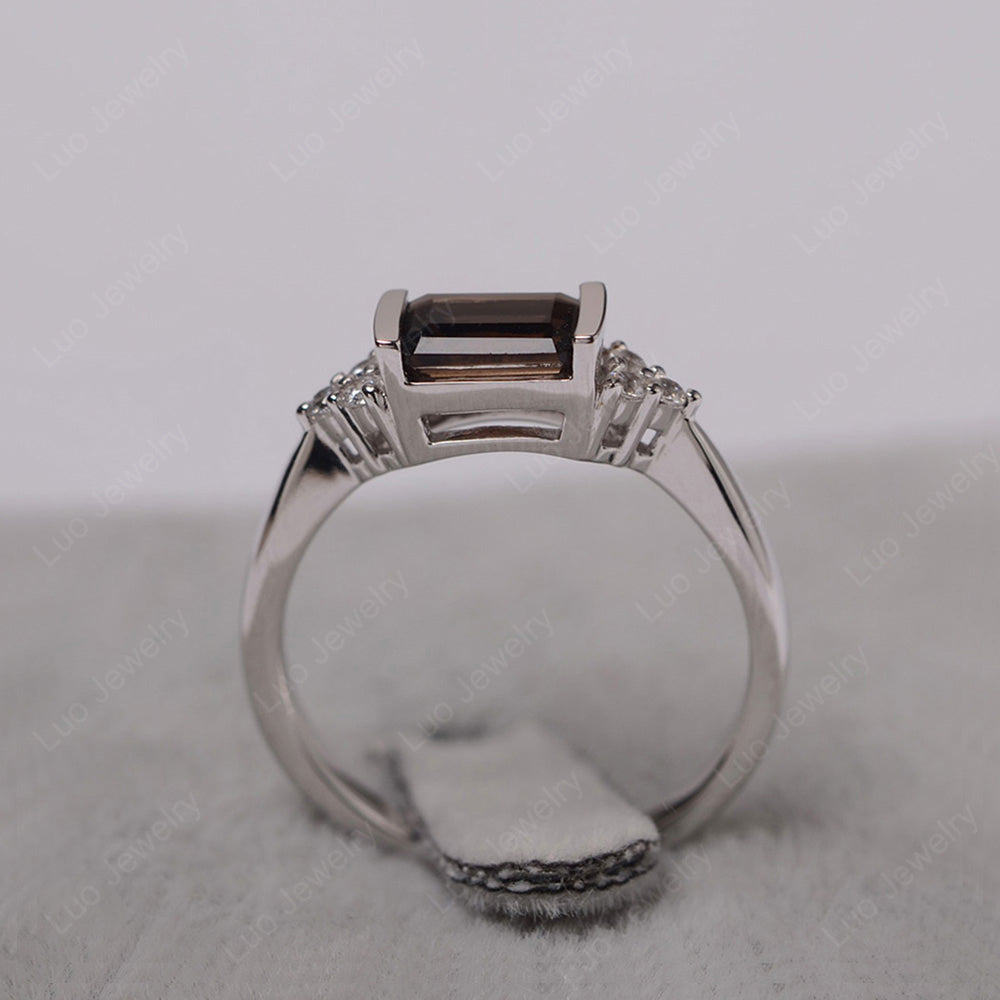 Smoky Quartz  Ring East West Engagement Ring Bezel Set - LUO Jewelry