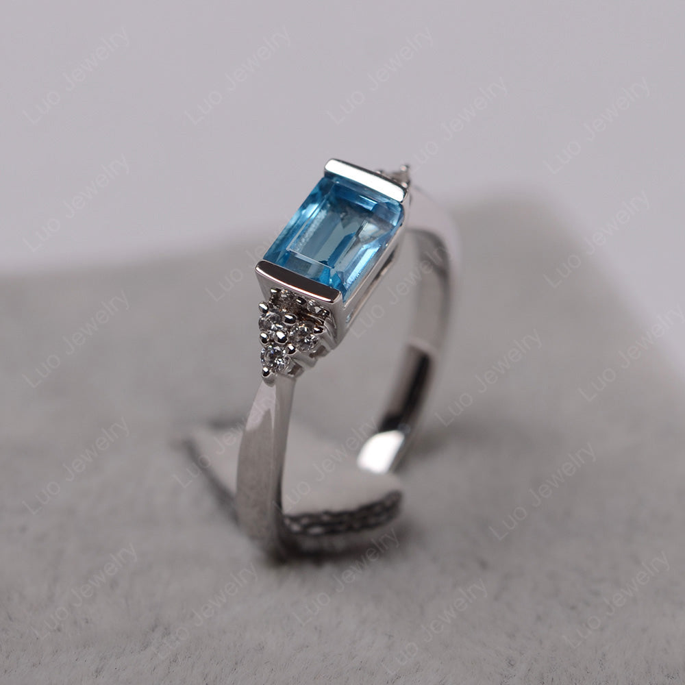 Swiss Blue Topaz Ring East West Engagement Ring Bezel Set - LUO Jewelry