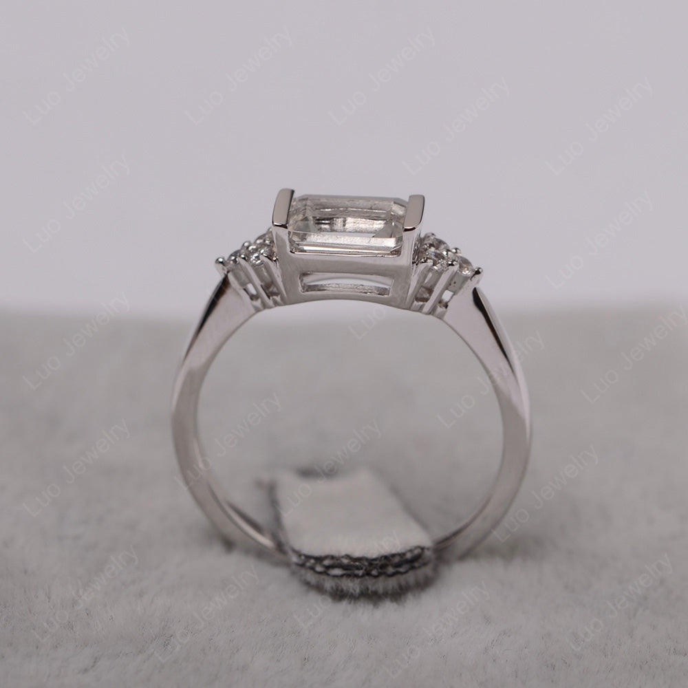 White Topaz Ring East West Engagement Ring Bezel Set - LUO Jewelry