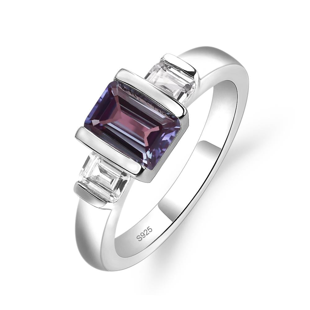 Vintage Alexandrite Ring Bezel Set Emerald Cut Ring - LUO Jewelry #metal_sterling silver