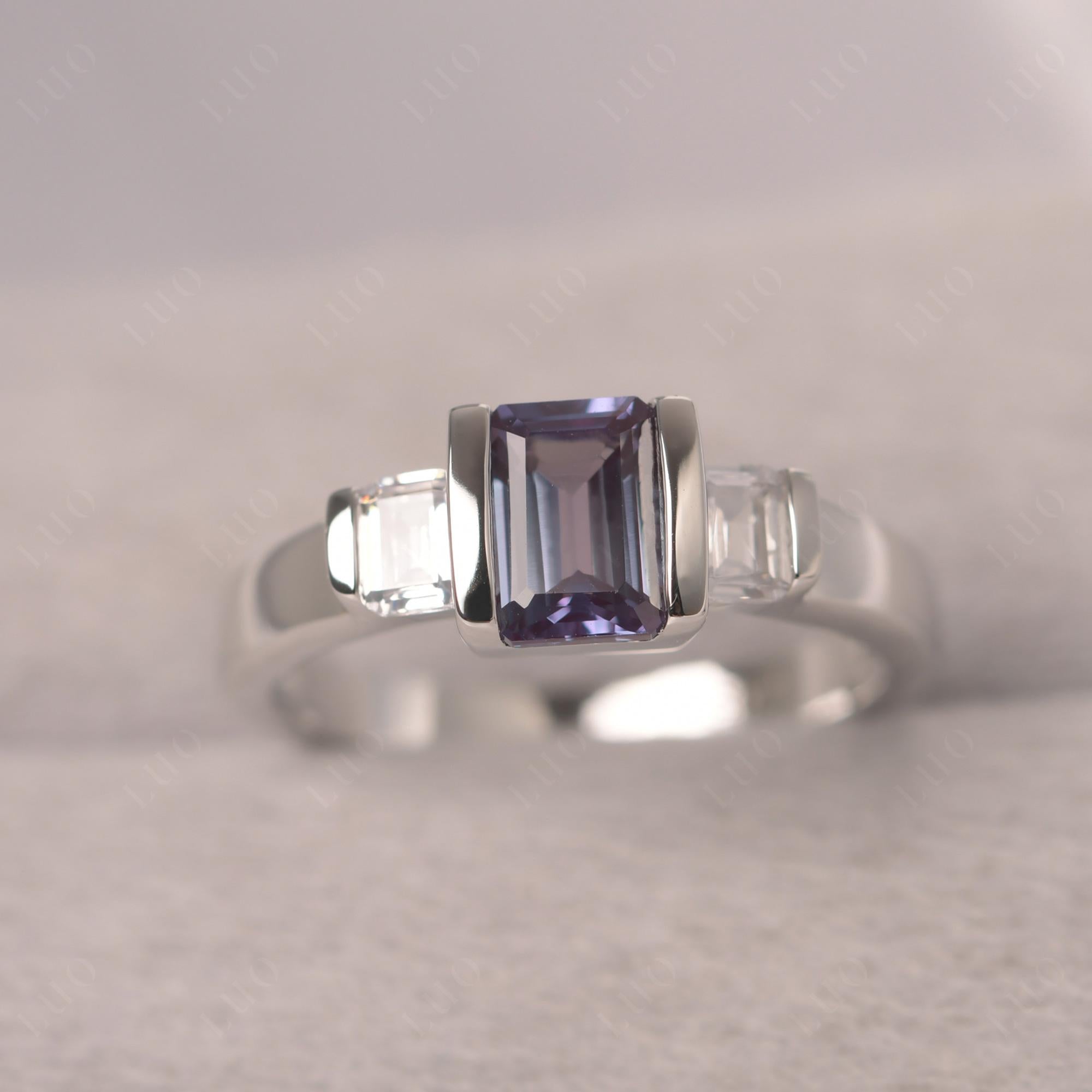 Vintage Alexandrite Ring Bezel Set Emerald Cut Ring - LUO Jewelry