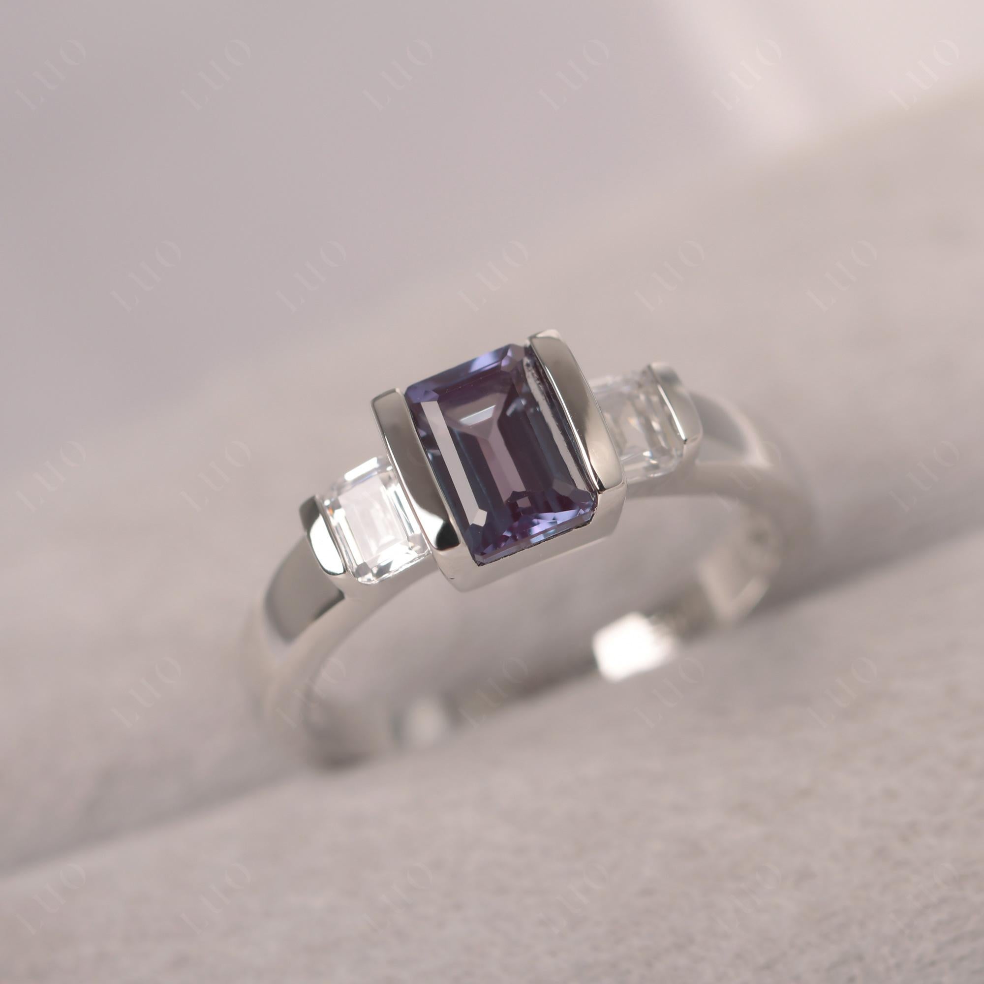 Vintage Alexandrite Ring Bezel Set Emerald Cut Ring - LUO Jewelry