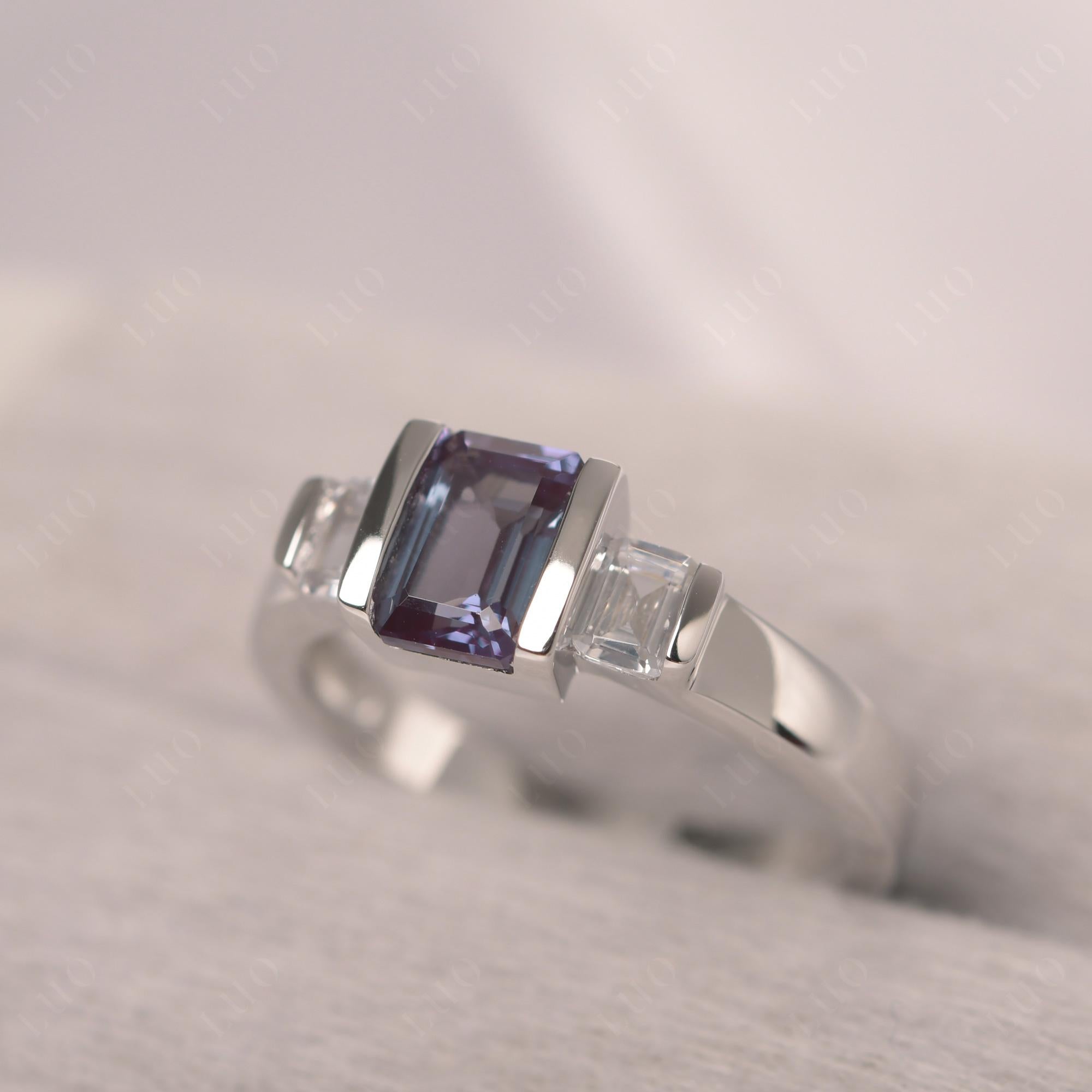 Vintage Alexandrite Ring Bezel Set Emerald Cut Ring - LUO Jewelry