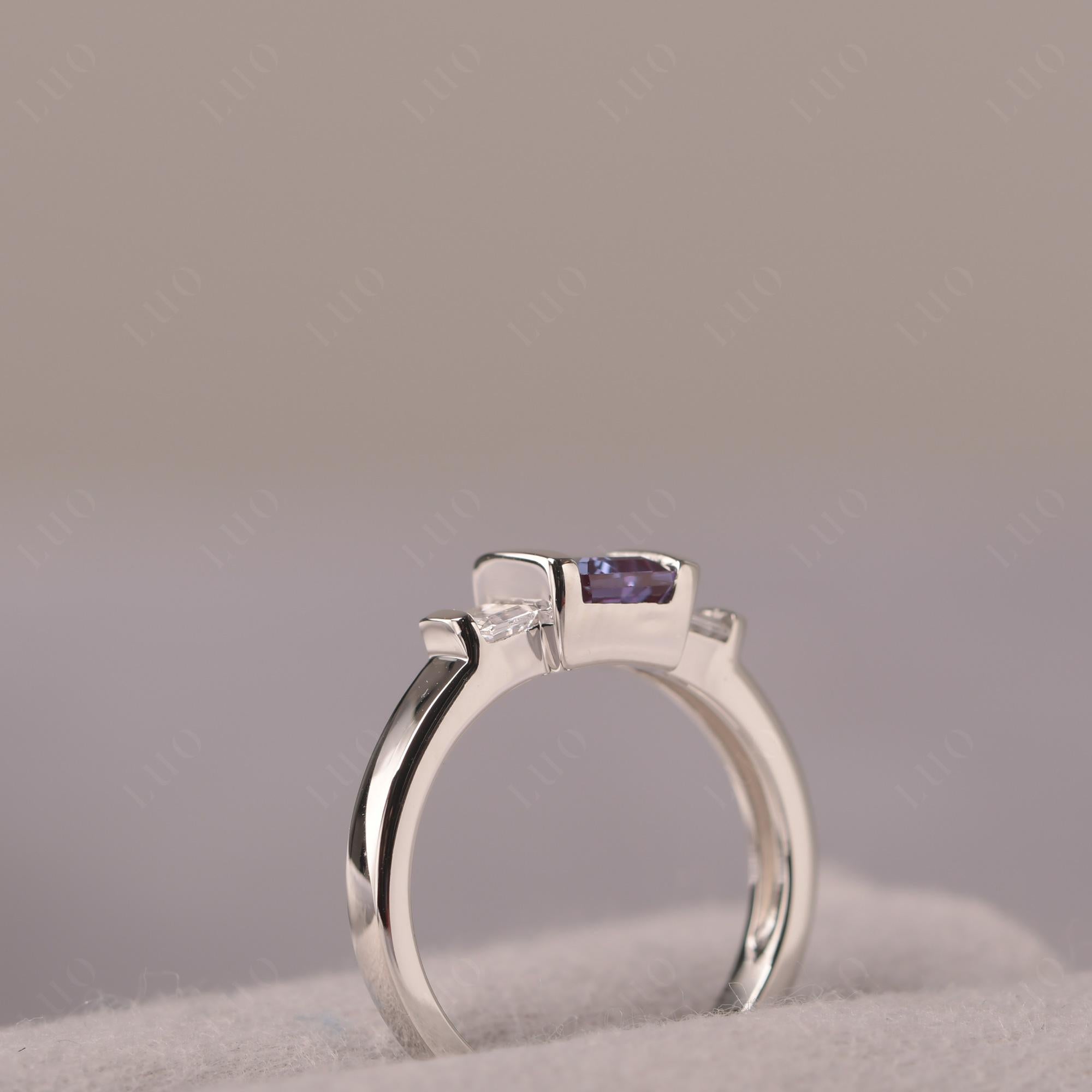 Vintage Alexandrite Ring Bezel Set Emerald Cut Ring - LUO Jewelry