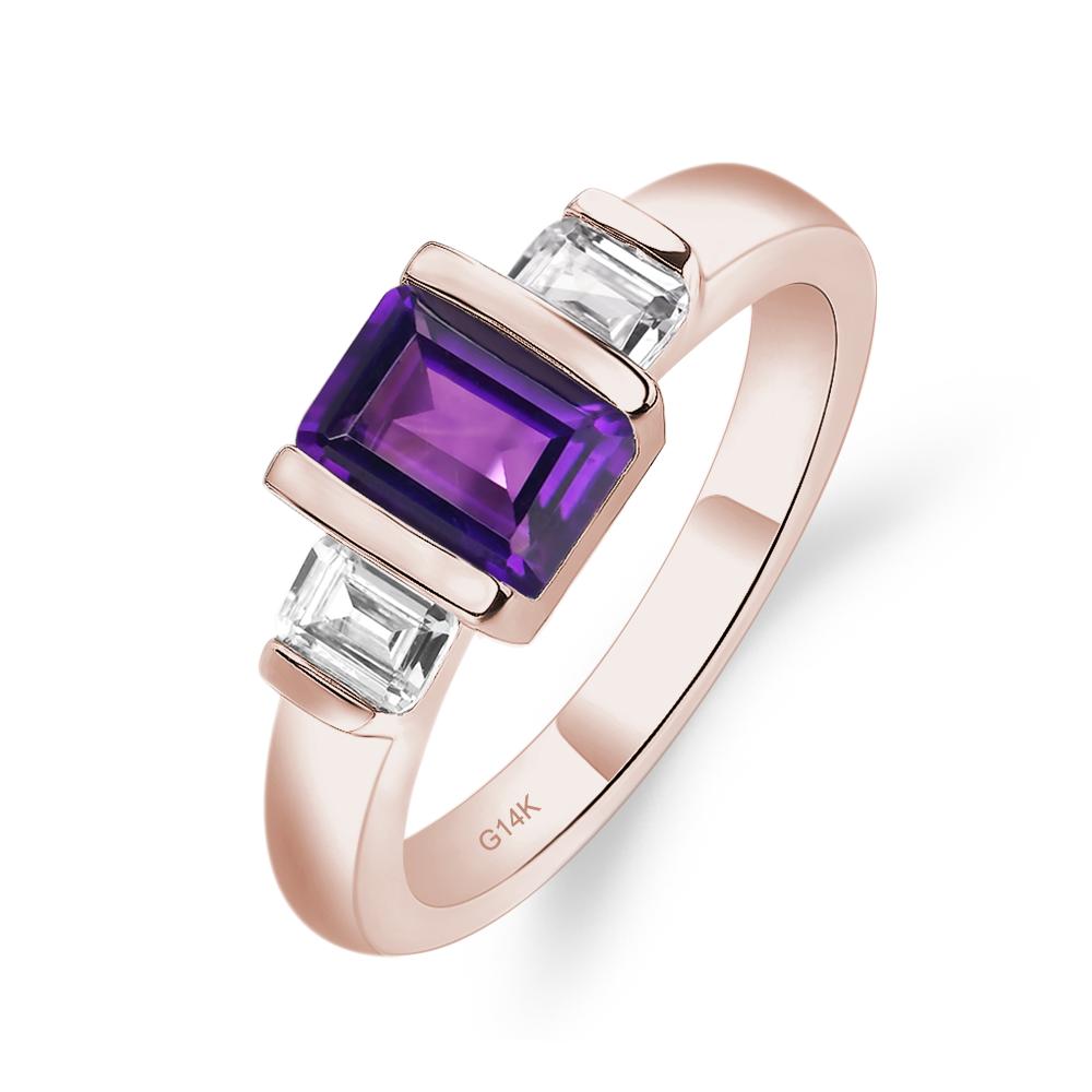 Vintage Amethyst Ring Bezel Set Emerald Cut Ring - LUO Jewelry #metal_14k rose gold