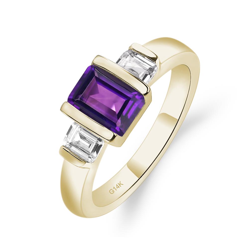 Vintage Amethyst Ring Bezel Set Emerald Cut Ring - LUO Jewelry #metal_14k yellow gold
