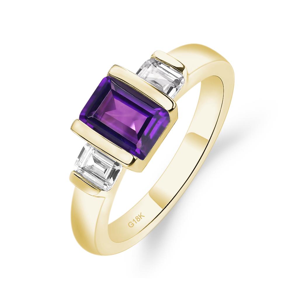 Vintage Amethyst Ring Bezel Set Emerald Cut Ring - LUO Jewelry #metal_18k yellow gold