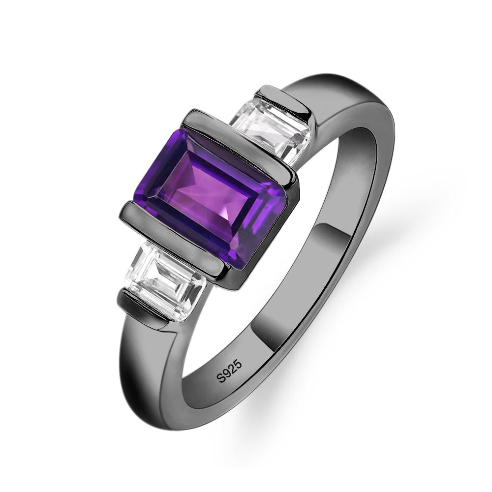 Vintage Amethyst Ring Bezel Set Emerald Cut Ring - LUO Jewelry #metal_black finish sterling silver