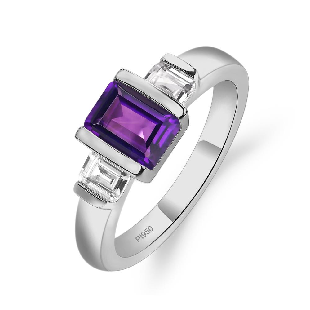 Vintage Amethyst Ring Bezel Set Emerald Cut Ring - LUO Jewelry #metal_platinum