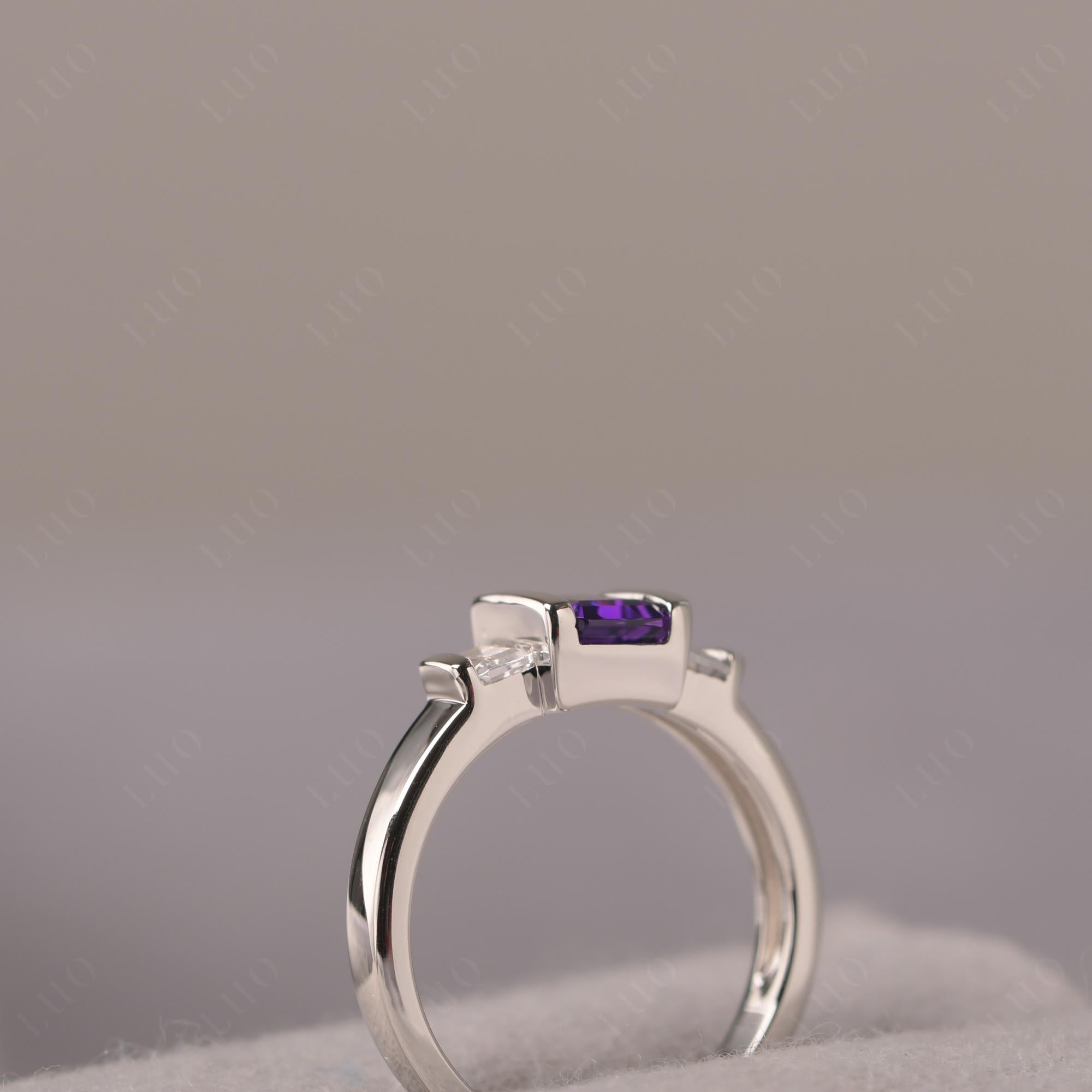 Vintage Amethyst Ring Bezel Set Emerald Cut Ring - LUO Jewelry