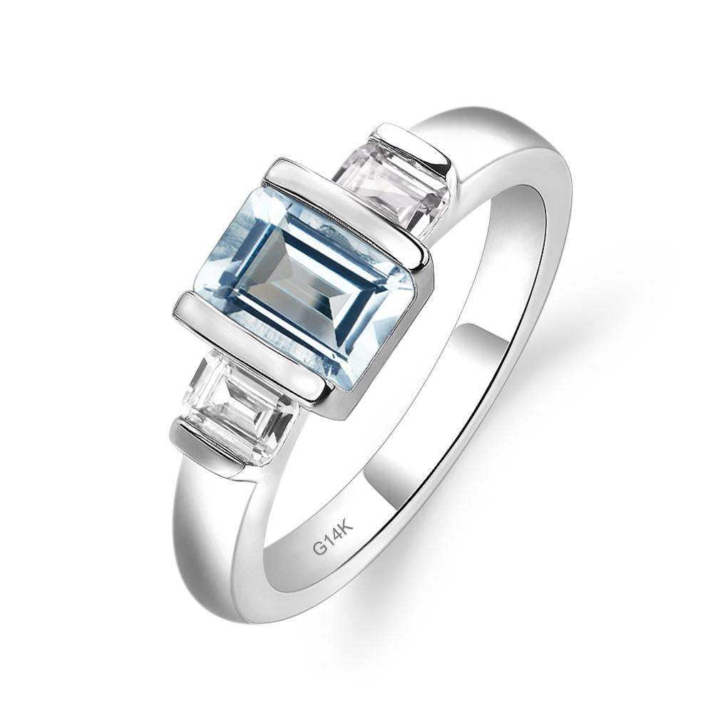 Vintage Aquamarine Ring Bezel Set Emerald Cut Ring - LUO Jewelry #metal_14k white gold