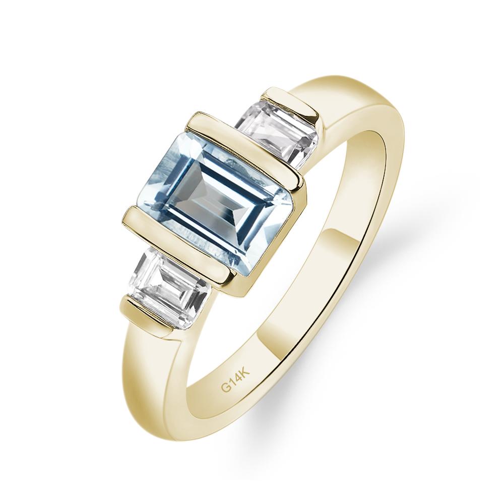 Vintage Aquamarine Ring Bezel Set Emerald Cut Ring - LUO Jewelry #metal_14k yellow gold