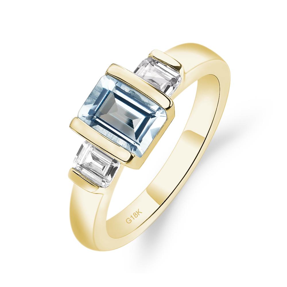 Vintage Aquamarine Ring Bezel Set Emerald Cut Ring - LUO Jewelry #metal_18k yellow gold