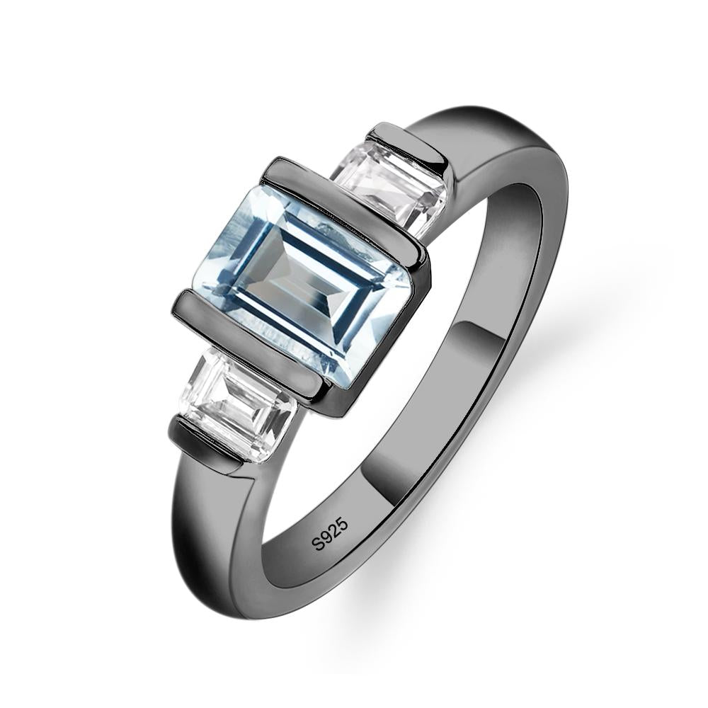 Vintage Aquamarine Ring Bezel Set Emerald Cut Ring - LUO Jewelry #metal_black finish sterling silver
