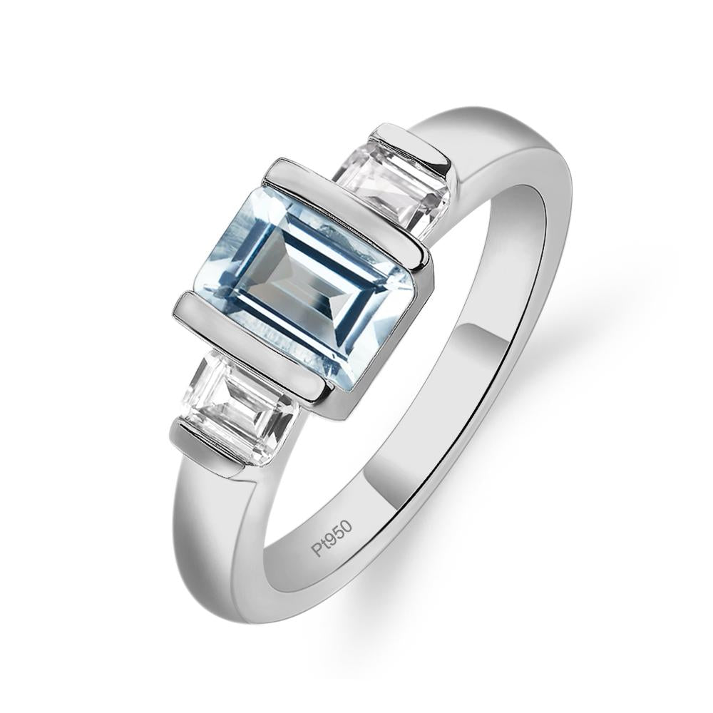 Vintage Aquamarine Ring Bezel Set Emerald Cut Ring - LUO Jewelry #metal_platinum