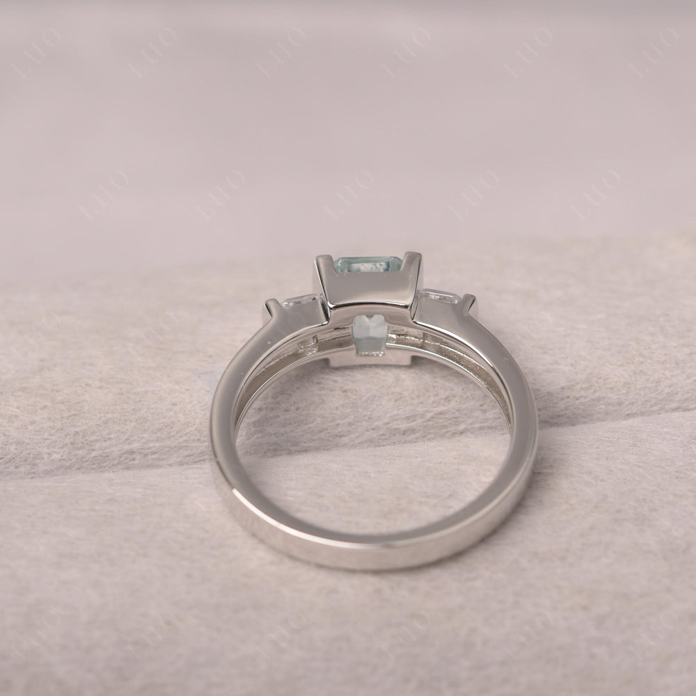 Vintage Aquamarine Ring Bezel Set Emerald Cut Ring - LUO Jewelry