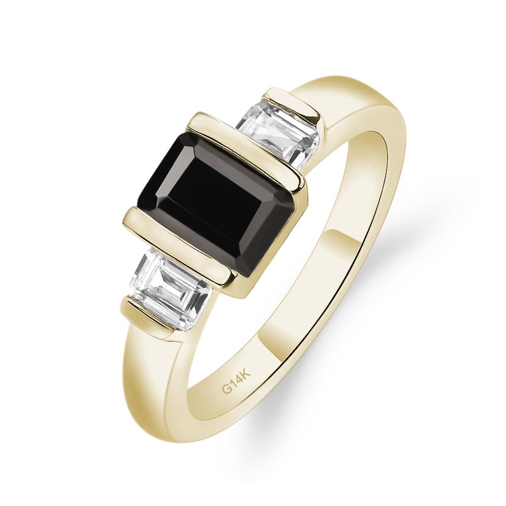 Vintage Black Stone Ring Bezel Set Emerald Cut Ring - LUO Jewelry #metal_14k yellow gold