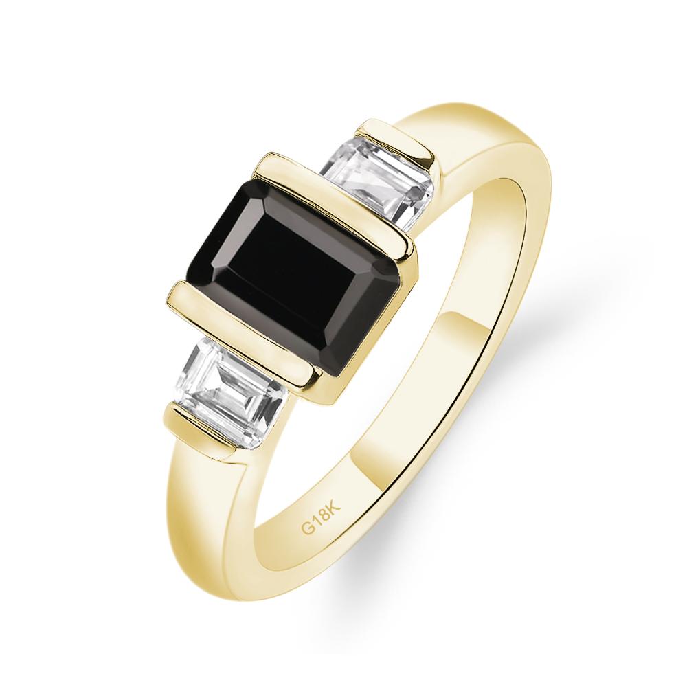 Vintage Black Stone Ring Bezel Set Emerald Cut Ring - LUO Jewelry #metal_18k yellow gold