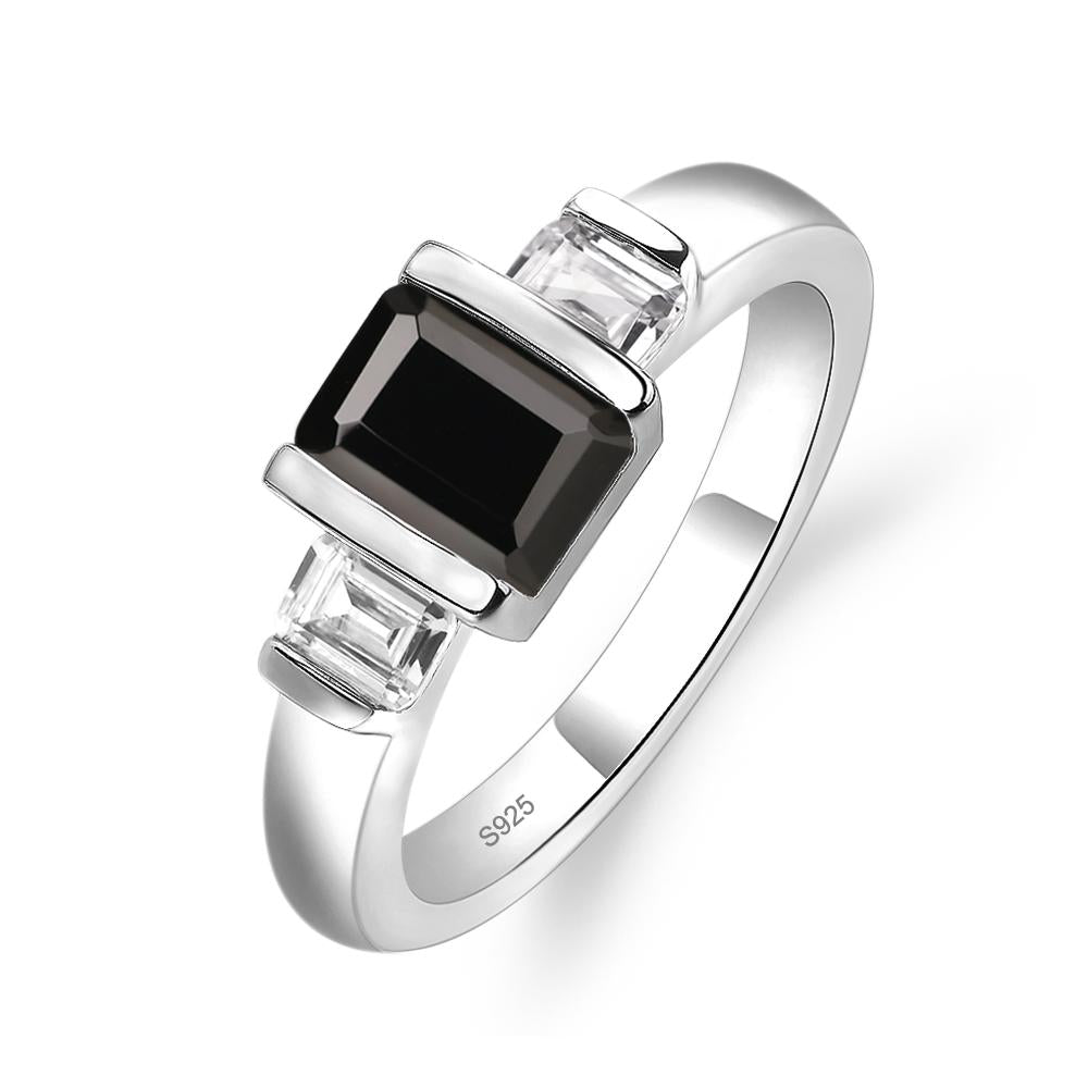 Vintage Black Stone Ring Bezel Set Emerald Cut Ring - LUO Jewelry #metal_sterling silver